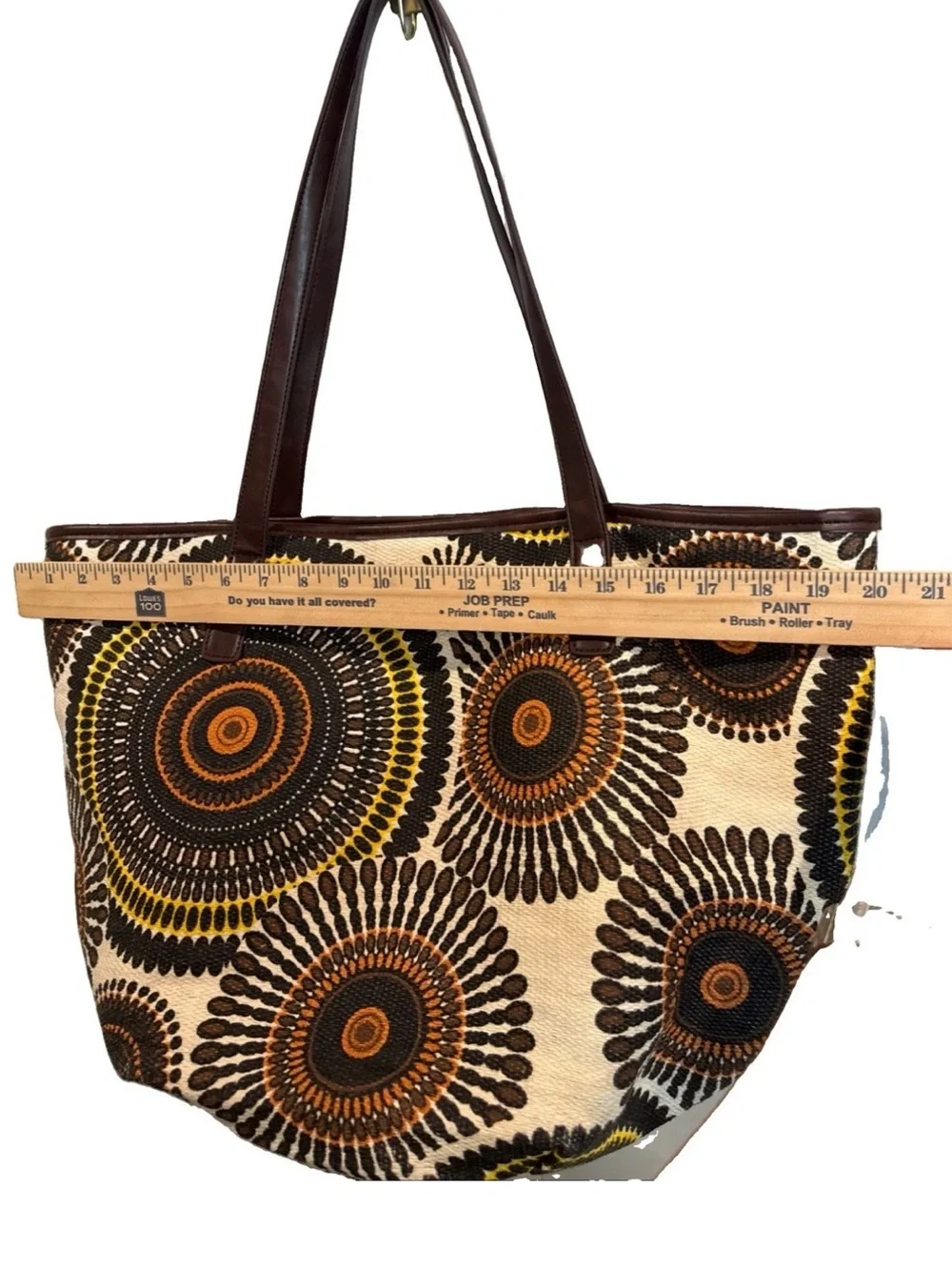 Neiman Marcus Large Straw Tote in Brown, Orange and Yellow Sunburst Print